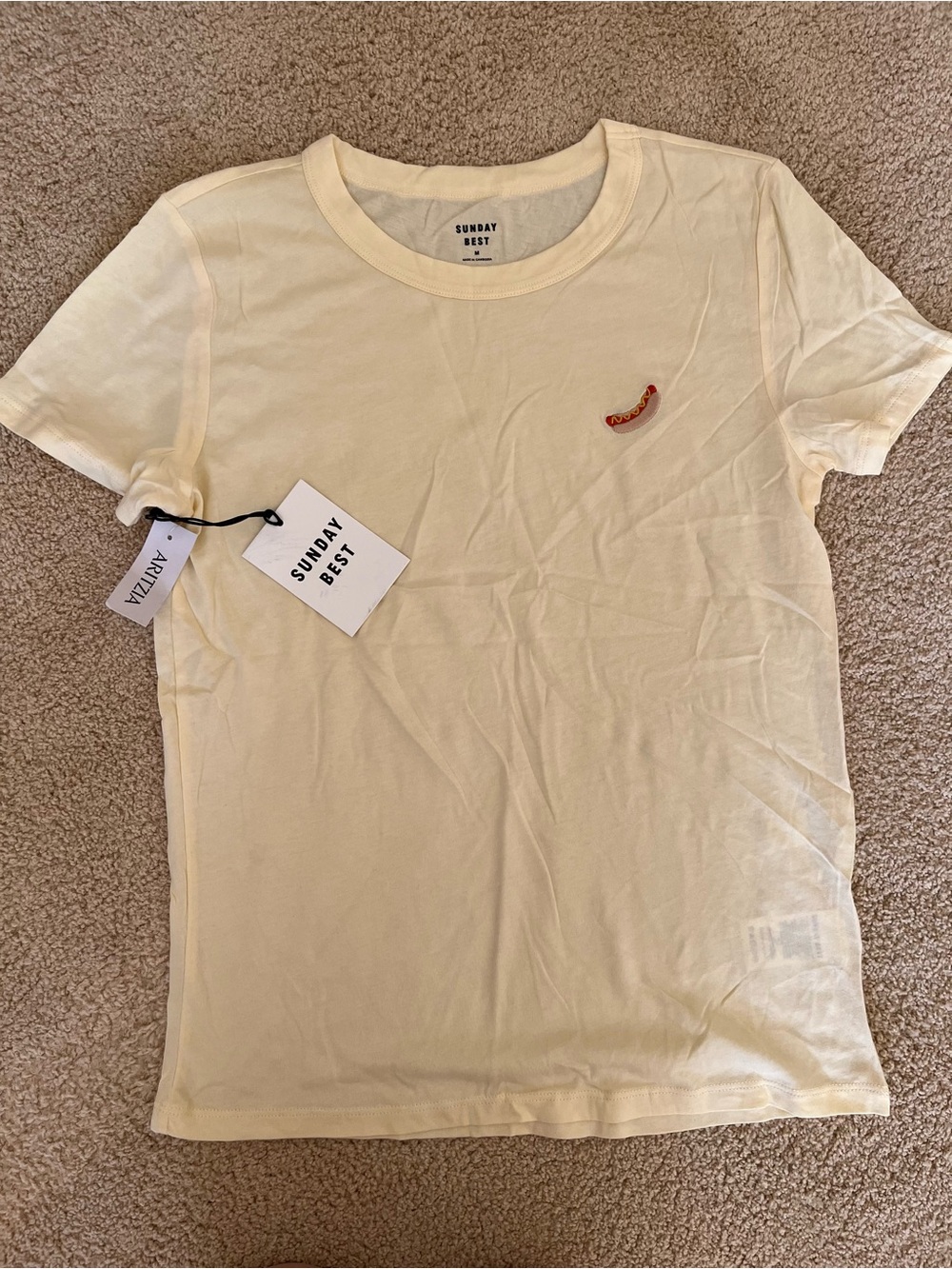 Sunday Best Butter Yellow Short Sleeve Tee with Hot Dog Accent